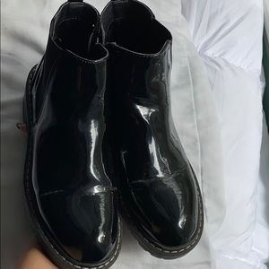 black shiny chunky booties minor wear